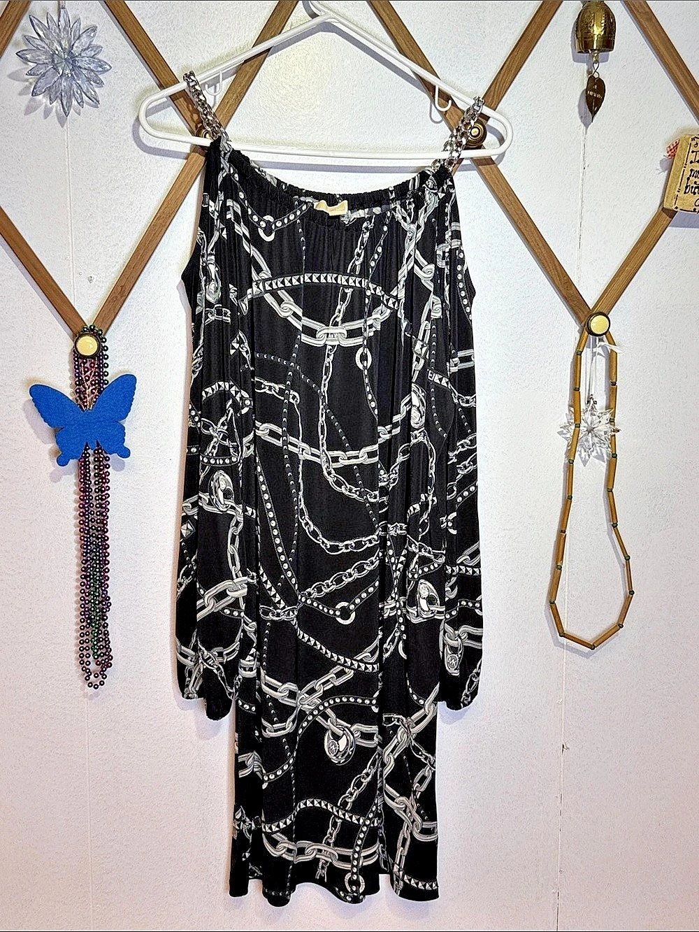 Michael Kors Chain Print Maxi Dress in Black & White Size Large Like New